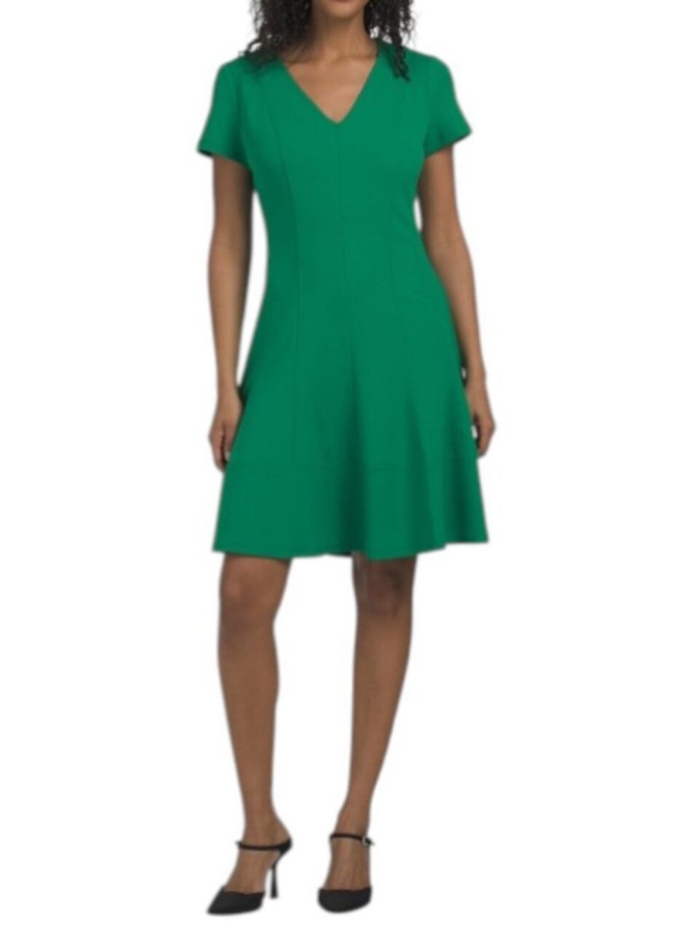 LONDON TIMES V-neck Short Sleeve Fit And Flare Mini Dress